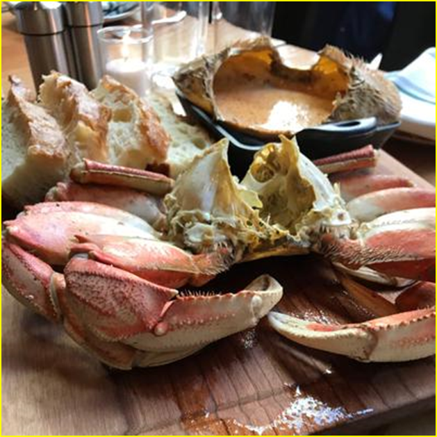 Shaking crab cake at a seafood restaurant