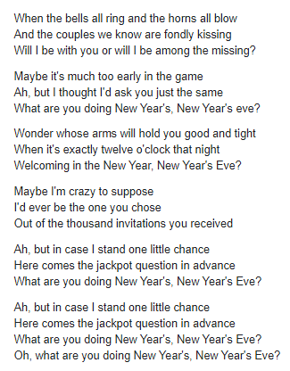 What Are You Doing New Year's Eve Lyrics